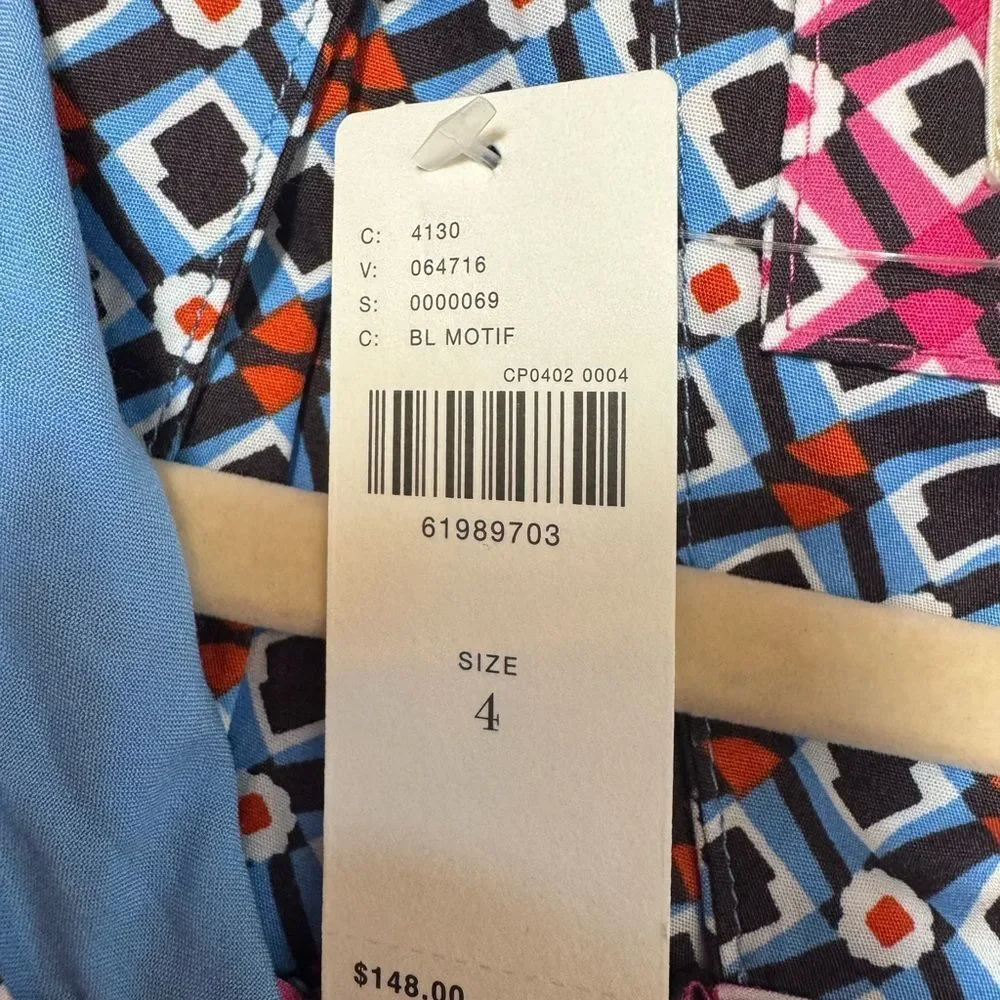 Maeve Anthropologie Buckley Button Front Mini Dress Blue Motif NWT 4